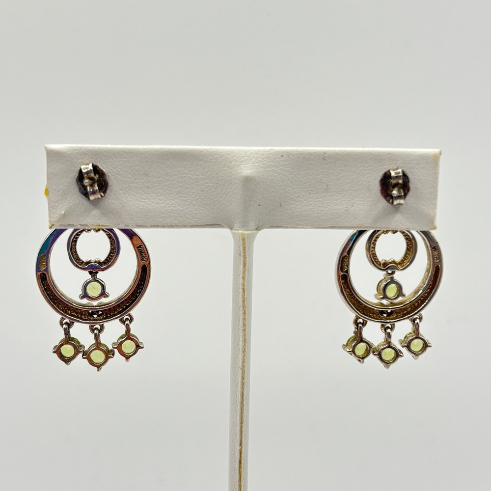 Vintage Michelle Albala Sterling Peridot Silver Dangle Drop Earrings Green Stone - Picture 5 of 6